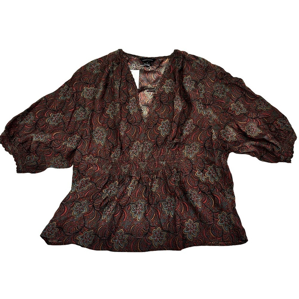 Moda International Women's Multicolor Paisley Blouse Top Shirt Size Small Silk